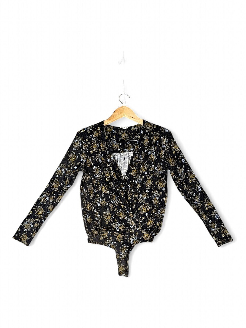 Free People Floral Wrap Surplice Long Sleeve Bodysuit S